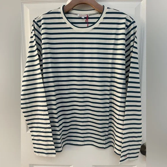 France’s Valentine Long Sleeve Striped Tee Shirt in Navy/Oyster - Picture 4 of 8
